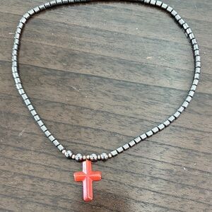 Brown Cross Pendant Hematite Necklace